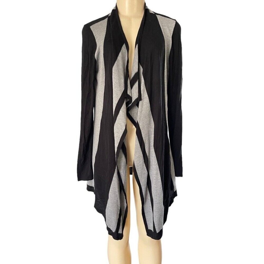 Joseph A. Black Stripe‎ Asymmetrical Cardigan Two Tone Drape Collar Sweater